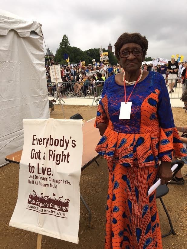 Louise Brown, 83, at the Poor People’s Campaign rally in Washington, D.C., on June 23. The movement aims to link a broad array of issues: systemic racism, poverty and inequality, ecological devastation and the war economy.