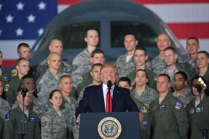 U.S. President Donald Trump speaks to members of the military at Joint Andrews Airforce base, Maryland on September 15, 2017.