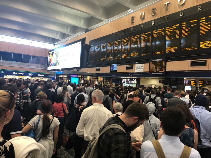 Commuters at London's Euston station faced huge delays and cancellations on Monday evening.