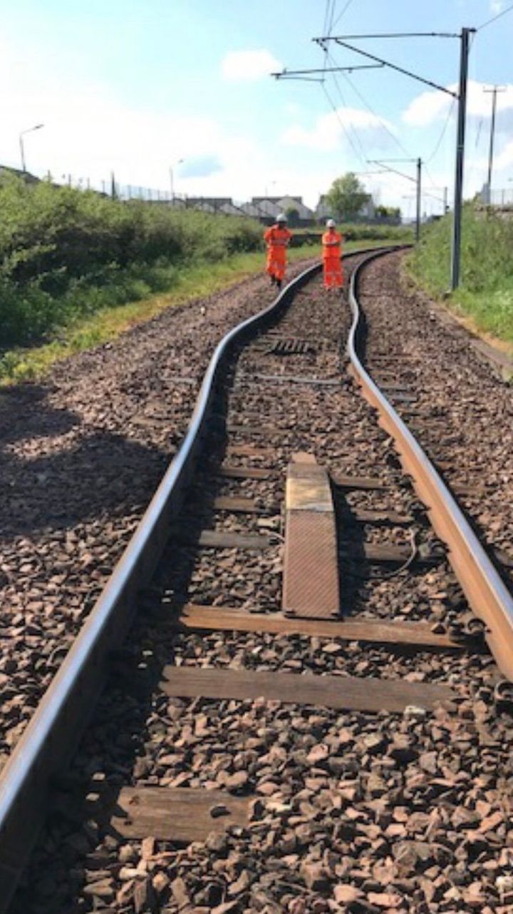 Train lines buckled in the heat on Monday at Wishaw, near Glasgow, Scotland.