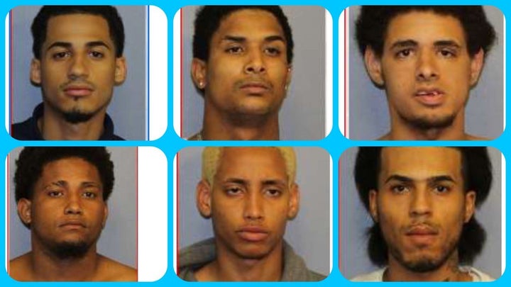 Clockwise from top left: Homicide suspects Danel Fernandez, Joniki Martinez, Jose Muniz, Jose Taverez, Manuel Rivera, and Santiago Rodriguez.