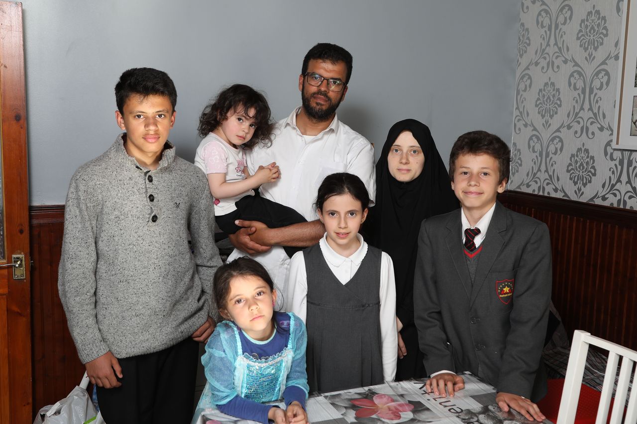 Salah and Sophie Johnen Hmamly with their children Chamsedine, aged 14, Aballah, 12, Lina, 10, Assia, 6, and Zahra, 3.