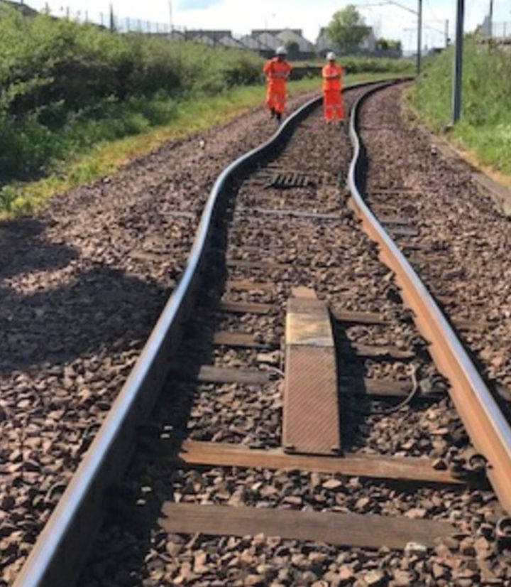 A picture on the Network Rail website shows bent tracks in Wilshaw, Glasgow.