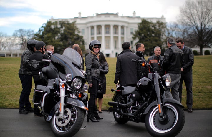 Harley-Davidson executives outside the White House before a meeting with President Donald Trump on Feb. 2, 2017. The company will move some of its production capacity overseas to avoid retaliatory EU tariffs.