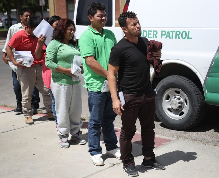Migrant parents arrive at Annunciation House on June 24, 2018.