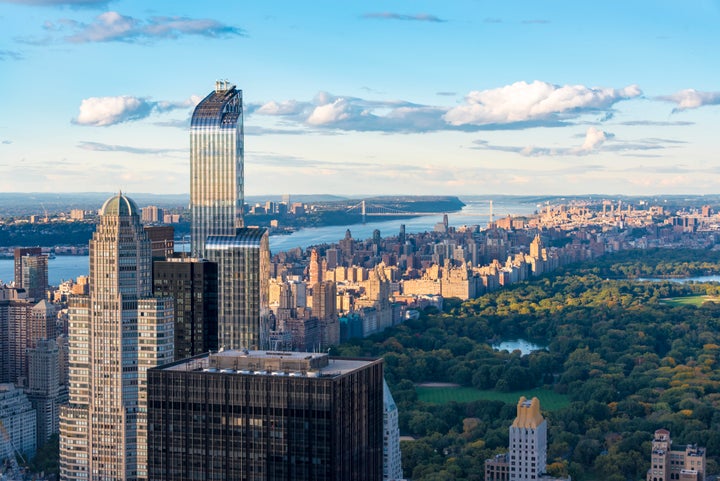 The so-called "Oligarch's Erection," also known as One57, towers above the Manhattan Skyline. 