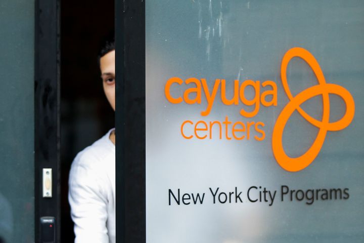 A person exits the Cayuga Centers branch on June 22 in New York City. More than 239 migrant children who were separated from their parents and relatives at the U.S.-Mexico border are under Cayuga Centers care in New York.