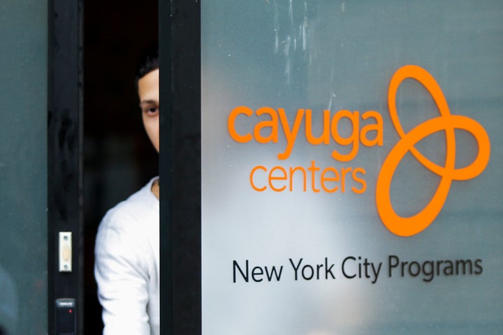 A person exits the Cayuga Centers branch on June 22 in New York City. More than 239 migrant children who were separated from their parents and relatives at the U.S.-Mexico border are under Cayuga Centers care in New York.