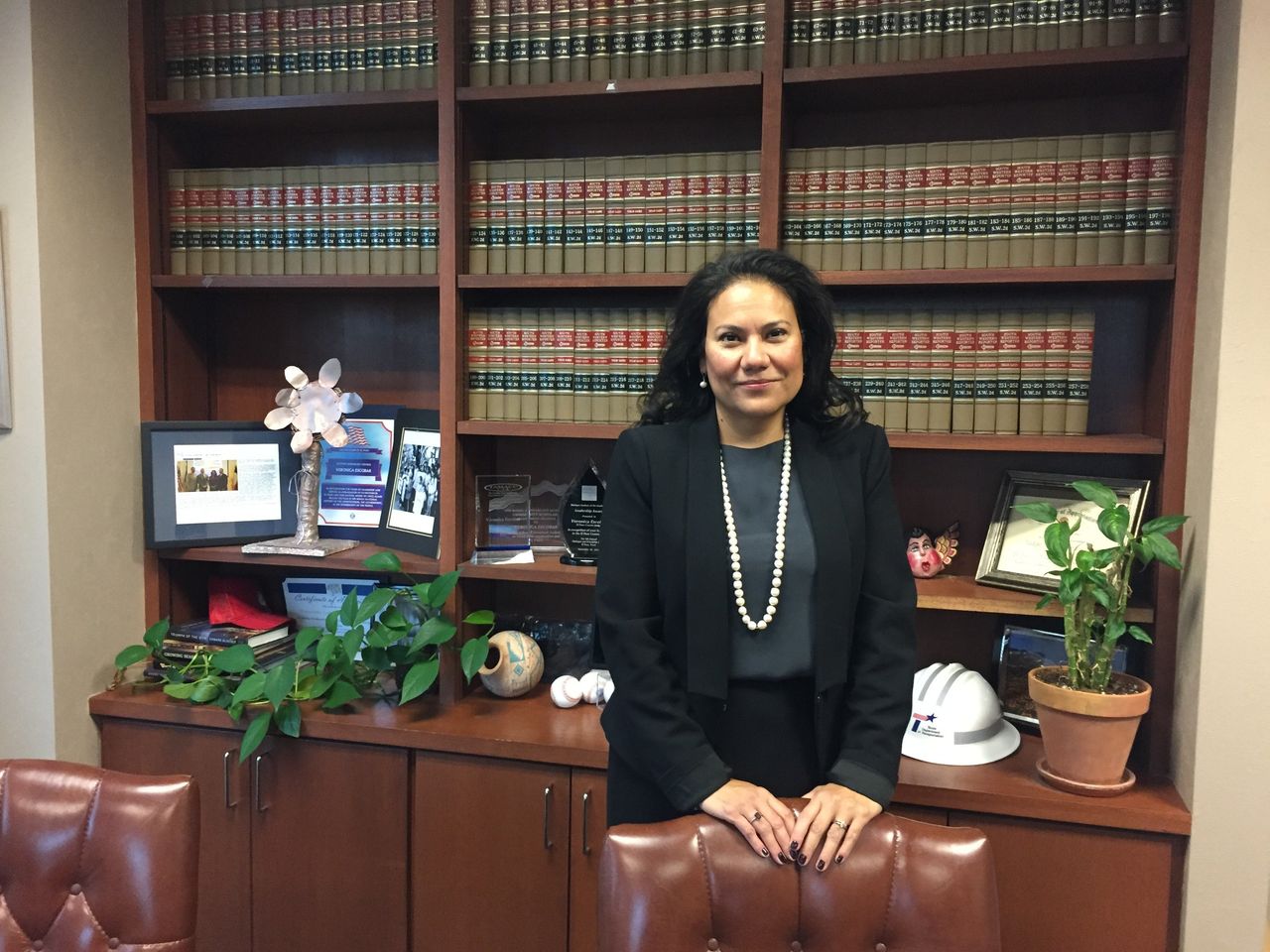 Then-Judge Veronica Escobar poses in her office in November 2016.