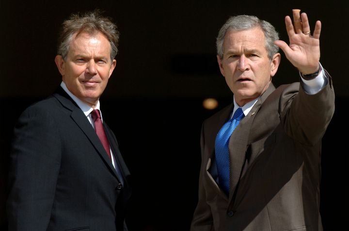 Former PM Tony Blair with ex-US President George W Bush