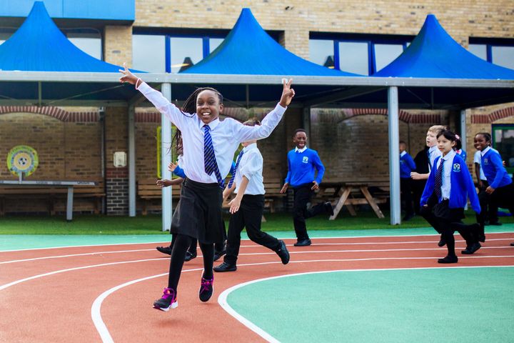 Children at St Winefride's Catholic Primary School, London, taking part in a 'Marathon Kids' session like the ones organised at Colmore Junior School.