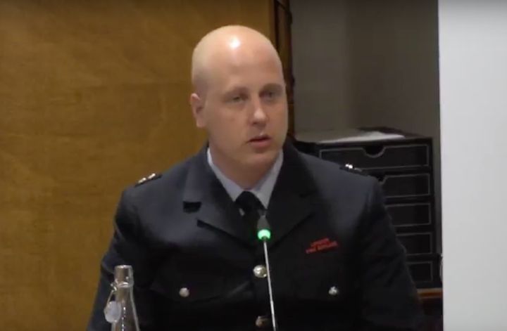 Charles Batterbee, pictured giving evidence to the Grenfell Tower Inquiry, was one of the first firefighters at the scene on the Grenfell Tower fire.