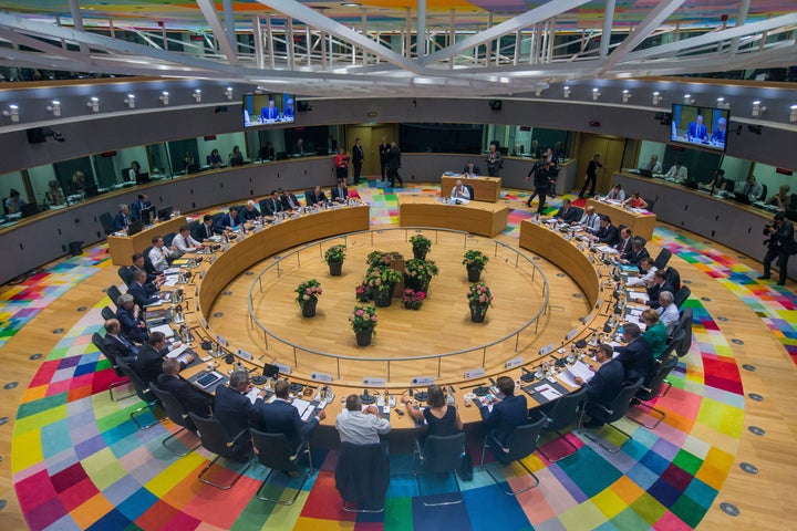 EU leaders take part in the summit in Brussels on June 28.