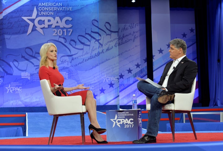 Sean Hannity, here interviewing White House adviser Kellyanne Conway earlier this year at the annual Conservative Political Action Conference, is in regular contact with President Donald Trump.