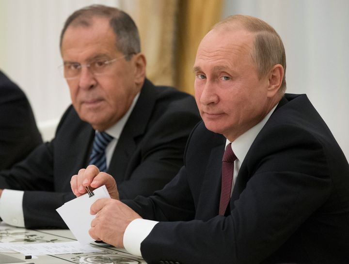 Russian Foreign Minister Sergei Lavrov, pictured left, with President Vladimir Putin in June 2018