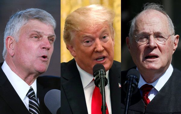 “The most important issue of this election is the Supreme Court,” Franklin Graham (left) repeatedly insisted during the 2016 campaign. With the retirement of Justice Anthony Kennedy (right), President Donald Trump has a second high court opening to fill.