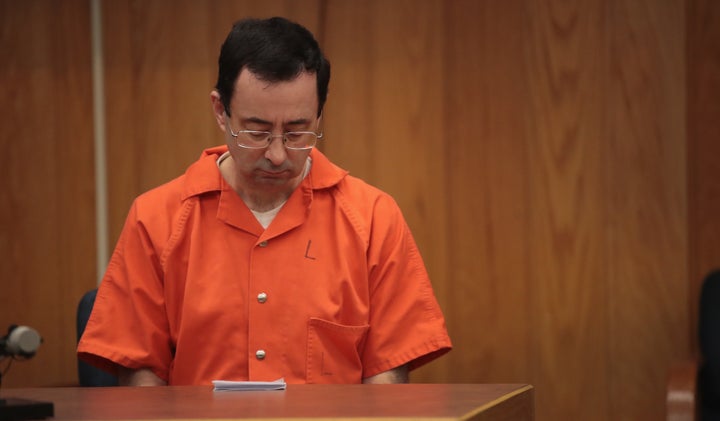 Larry Nassar sits in court listening to victim impact statements on Feb. 5, 2018. 