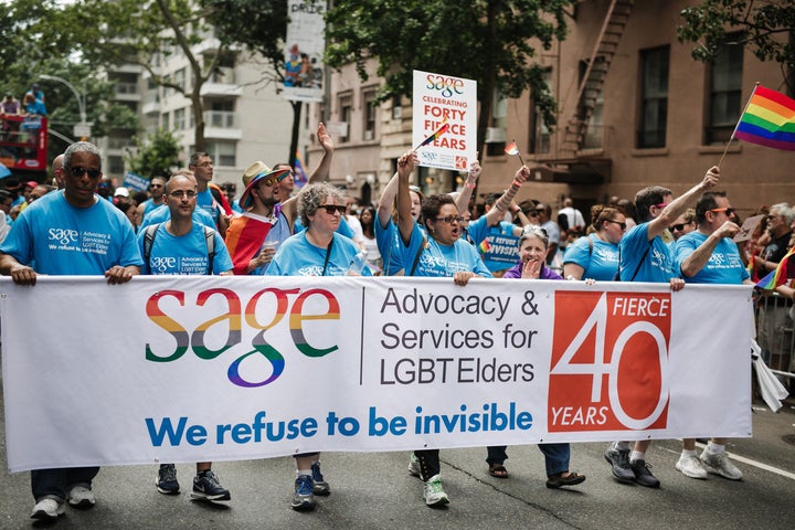 Members of SAGE, which advocates for LGBTQ elders, march in New York City’s Pride parade on June 24. “Our ri