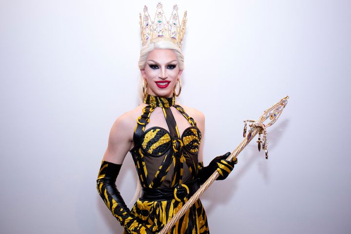 Aquaria poses for photos after the "RuPaul's Drag Race" finale viewing party in New York City. 