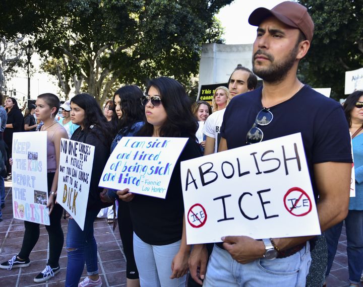 Rally signs at The Women's March LA Rally for Families Belong Together - A Day of Action at Los Angeles City Hall on June 28, 2018 in Los Angeles, California.