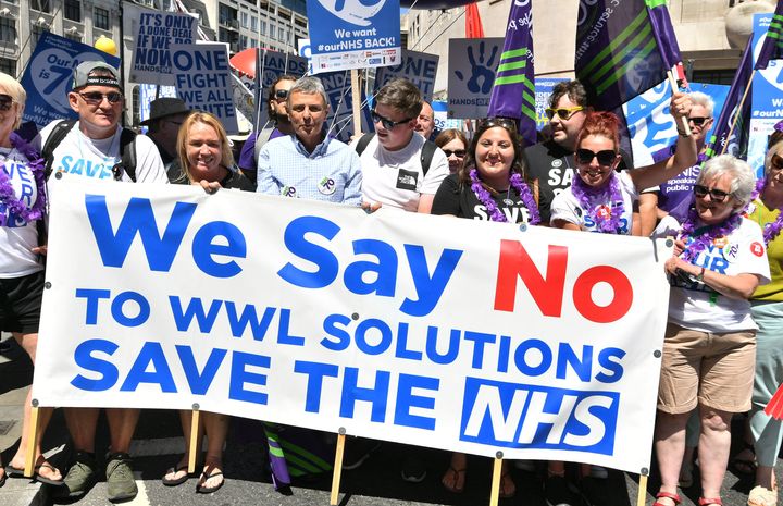 Demonstrators at the Our NHS rally in central London.