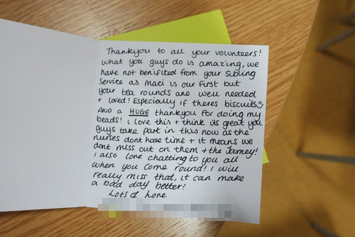 A 'thank you' card to Noah's Star volunteers from one of the mums they helped.