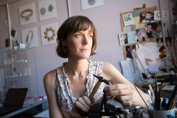 Kate Smith in her studio in Birmingham Jewellery Quarter.