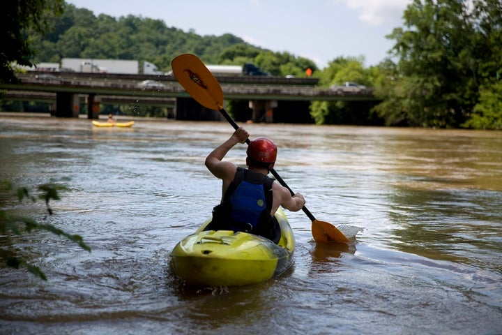 A man kayaks down the Chattahoochee River near Atlanta. 