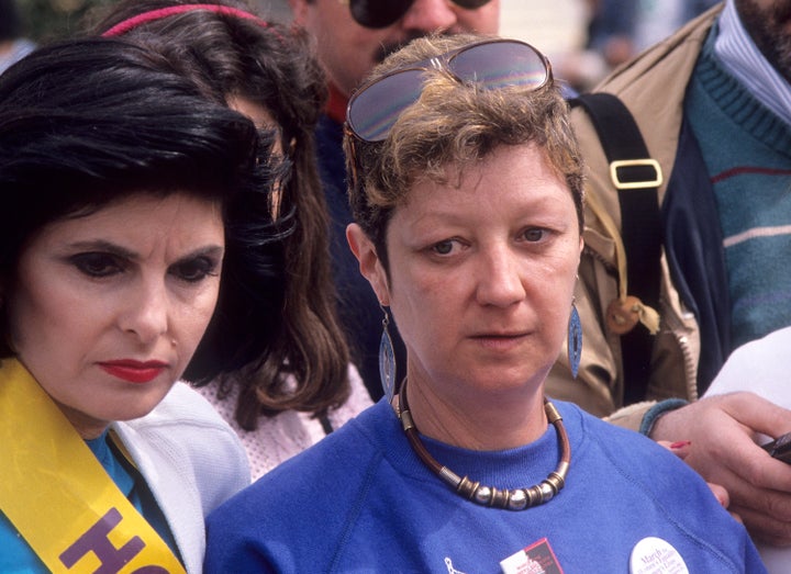 Norma McCorvey, seen at a women's equally rally in Washington in 1989, was the "Jane Roe" plaintiff in the historic case. She initially advocated for abortion rights but later became active in anti-abortion campaigns. She died last year at age 69.