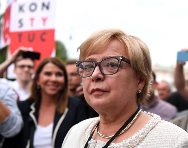 Polish Supreme Court Justice Malgorzata Gersdorf attends the demonstration in Warsaw on July 3, 2018.