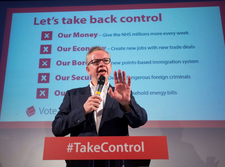 Environment Secretary Michael Gove delivers a speech during a Vote Leave rally in June last year