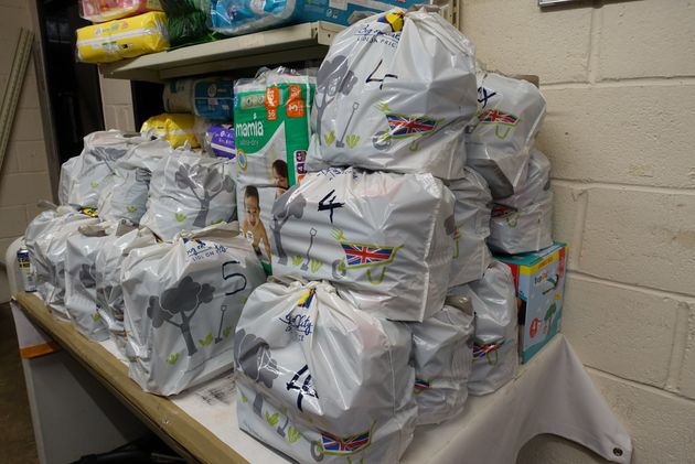 Parcels ready to be distributed by the foodbank. Each parcel is designed to last a family three to four days.