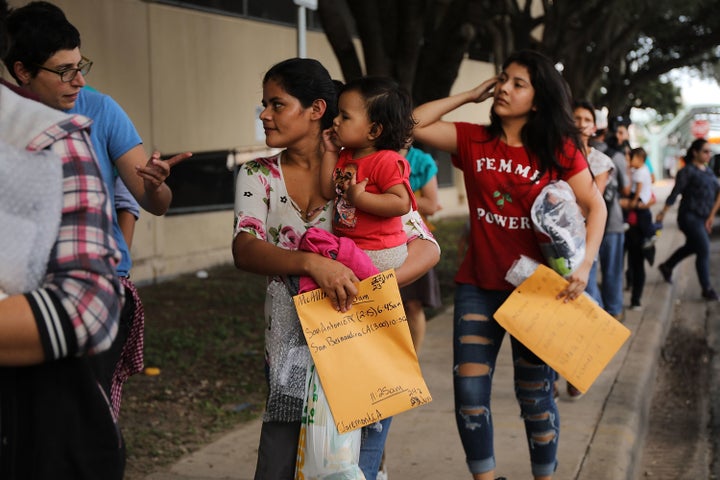 Volunteers help walk dozens of women and their children, many fleeing poverty and violence in Honduras, Guatamala and El Salv