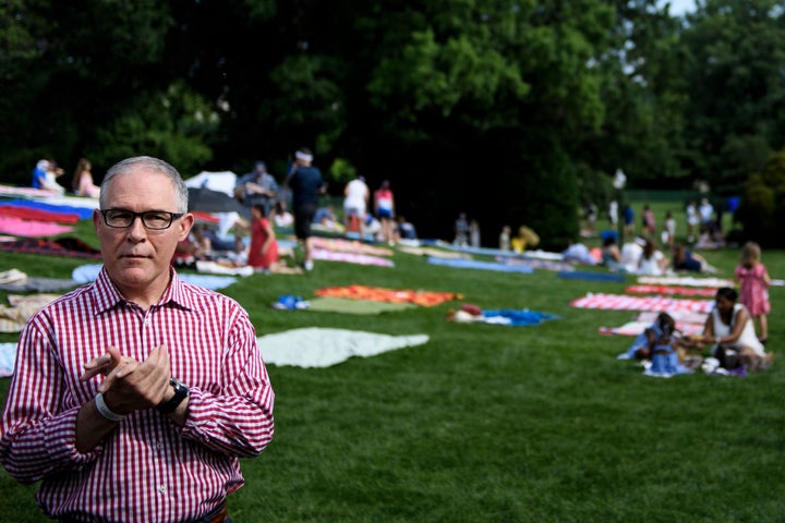 Now former EPA Administrator Scott Pruitt at the White House during a Fourth of July picnic for military families. His dismantling of environmental regulations will continue in his absence, likely with far less of the scrutiny that his notoriety invited.