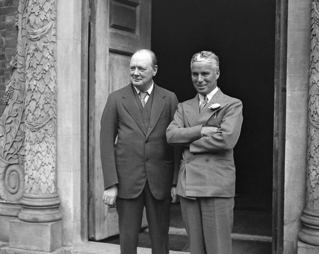 Chaplin with Winston Churchill at Chartwell Manor.