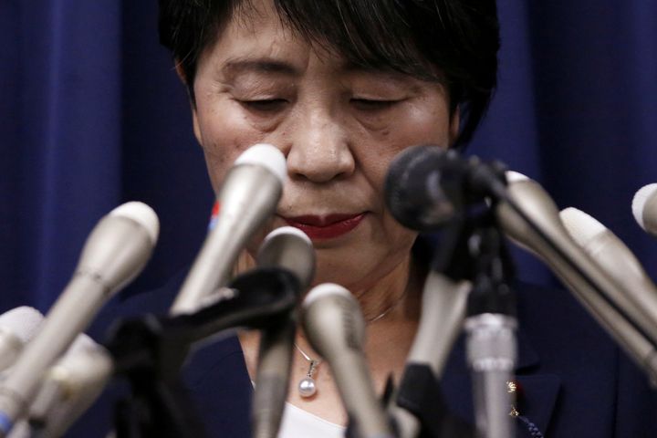 Japan’s Justice Minister Yoko Kamikawa attends a news conference following the execution of several members of the doomsday cult, including its leader Chizuo Matsumoto, also known as Shoko Asahara, in Tokyo on July 6, 2018. 