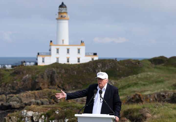 Trump on a previous visit to this Trump Turnberry golf course in Scotland