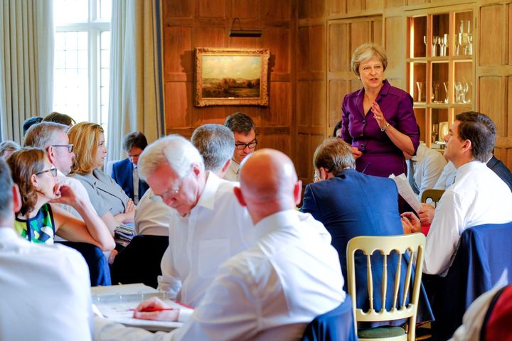 Theresa May addresses her ministers as she agrees cabinet responsibility over the Brexit deal.