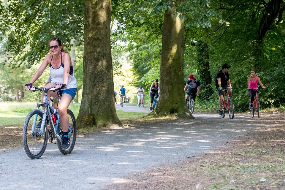 Marie (left) and others on the group cycle ride. 