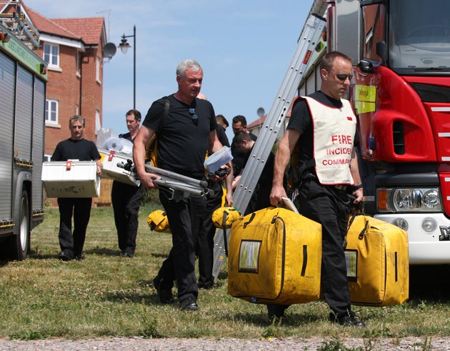 Dorset Fire and Rescue Service at the house in Muggleton Road in Amesbury, Wiltshire, where counter-terrorism officers are investigating after a couple were left in a critical condition when they were exposed to the nerve agent Novichok.