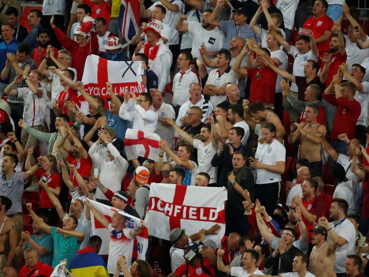 England fans in Spartak Stadium in Moscow during England's victory over Colombia