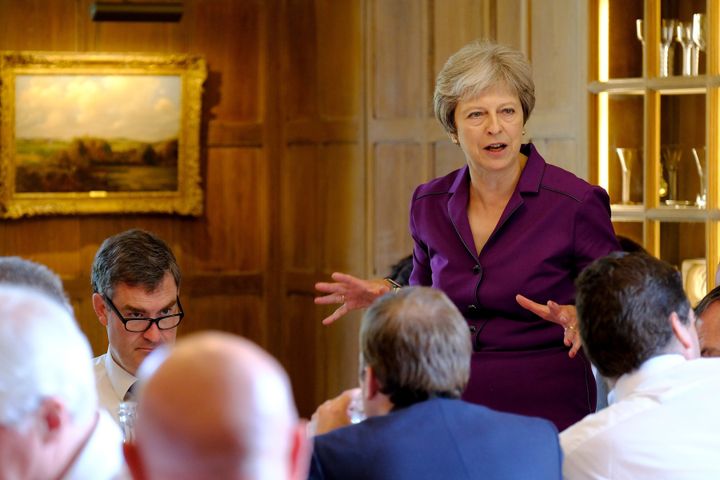 Prime Minister Theresa May speaking during a cabinet meeting at Chequers