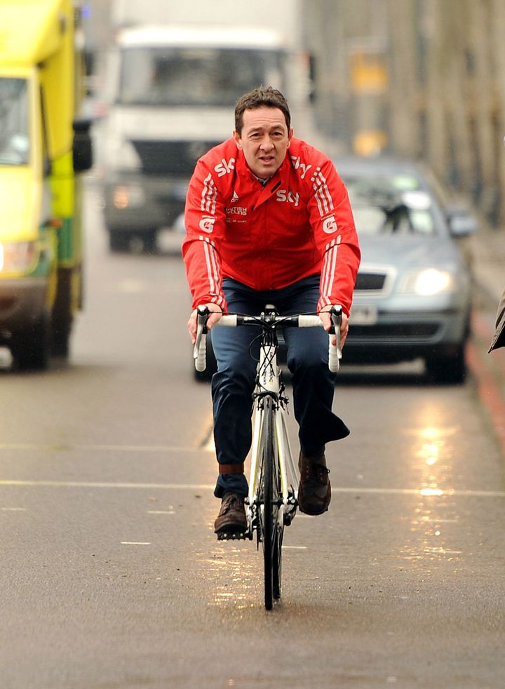Chris Boardman, pictured on his bike in London, won gold at the 1992 Olympics