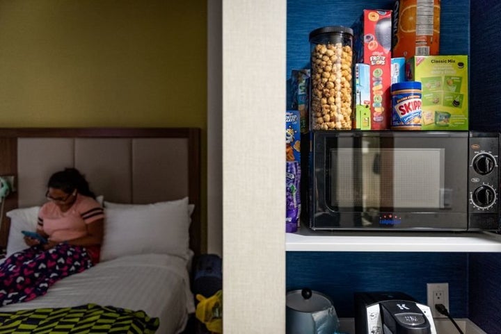 Jennifer Ortiz’s daughter, Valerie Rivera, in their Bronx hotel room on July 3.