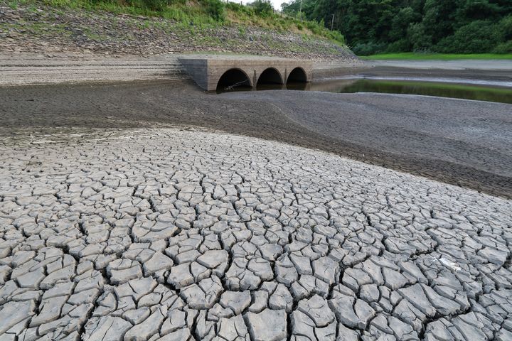 The dried up Wayoh Reservoir near Manchester 