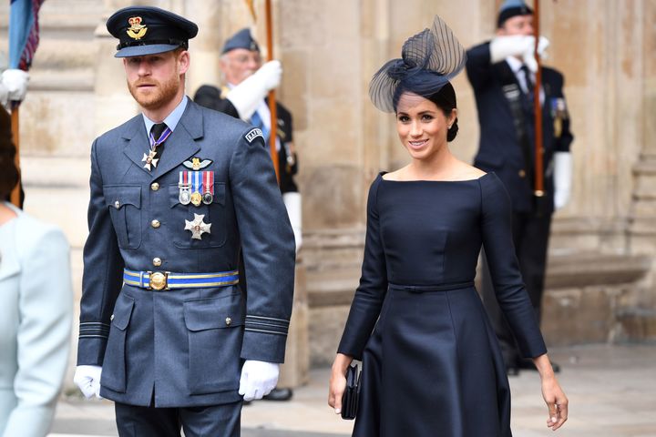 The Duke and Duchess of Sussex exiting the Abbey. 