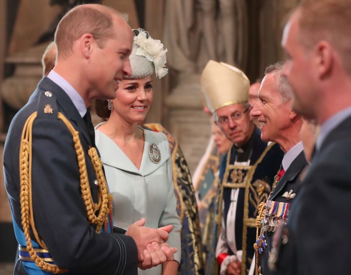 Prince William and Catherine, Duchess of Cambridge, greeting Royal Air Force personnel at Westminster Abbey on July 10. 