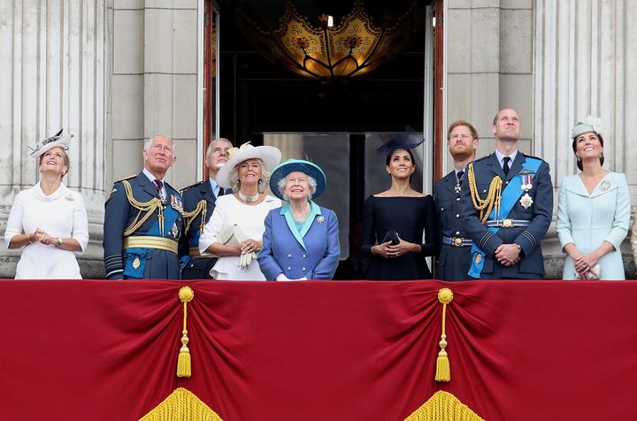 The rest of the royals watch the flypast. 