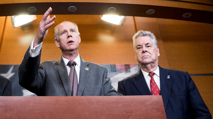 Reps. Dan Donovan and Peter King of New York are among four Republicans sponsoring legislation that would punish any mask-wearing counterprotester who “injures, oppresses, threatens, or intimidates” a demonstrator with up to 15 years in prison.