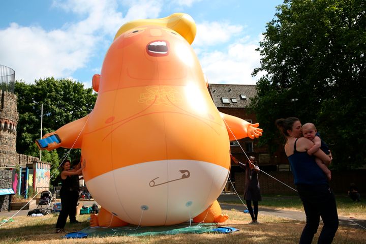 A giant protest blimp depicting Trump as a snarling orange baby will soar above Parliament during his visit 